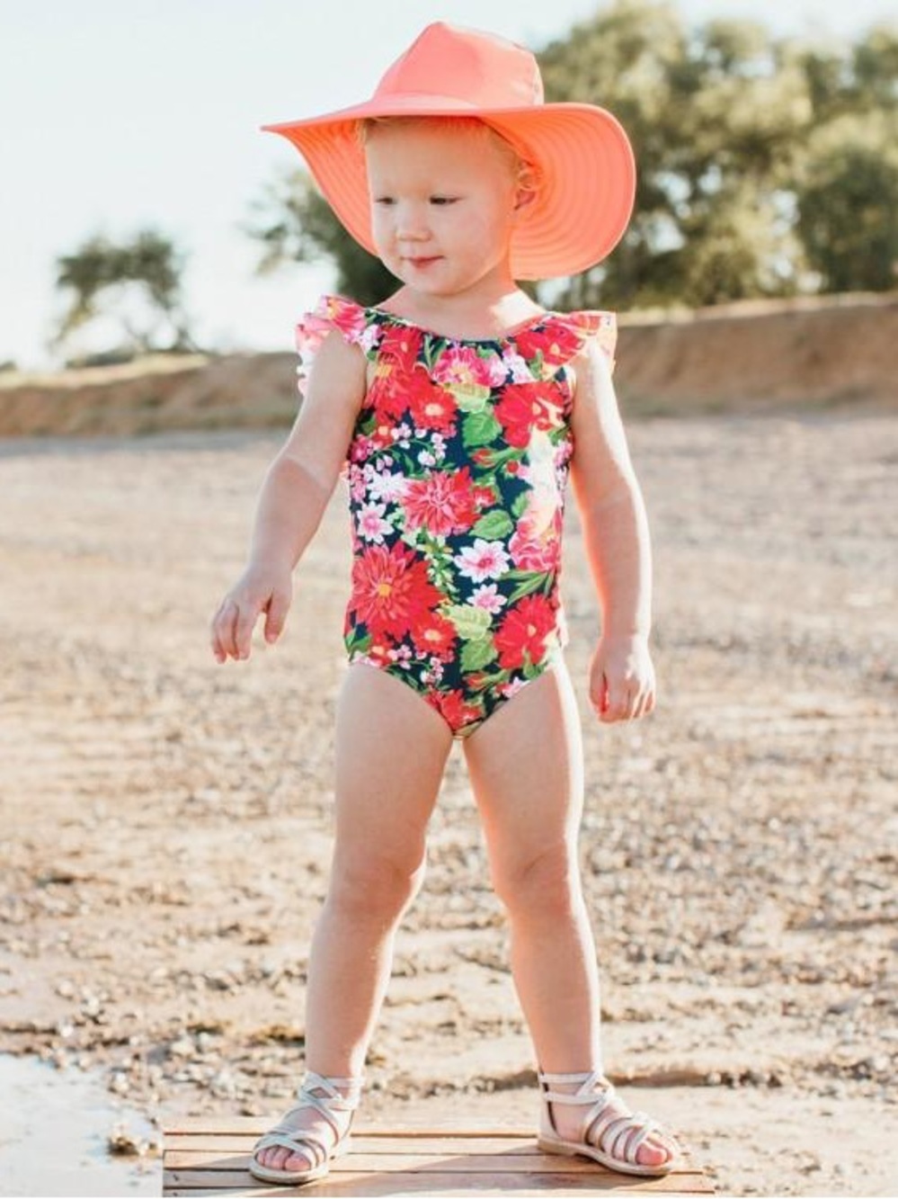 Rufflebutts - (UPF 50+) Sunset Garden Floral One-Piece Swimsuit With Ruffles NWT